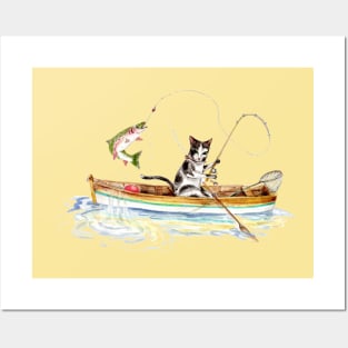 Cat Fishing on a Boat Posters and Art